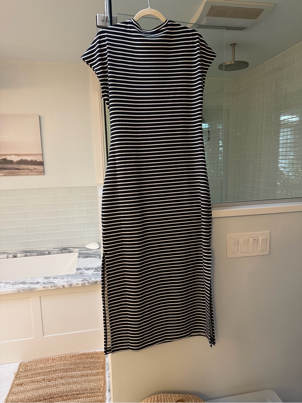 New with Tags Spanx Air Essentials Black and White Striped Tie-Waist Maxi Dress - Picture 6 of 12